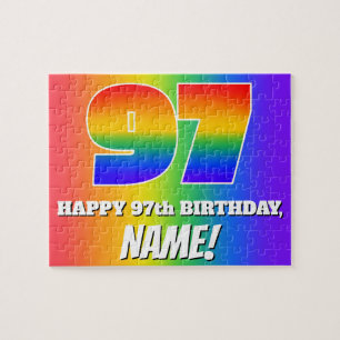 97e verjaardag — Meerkleurig regenboogpatroon "97" Legpuzzel