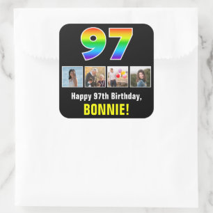 97e verjaardag: Regenboog "97"; Aangepaste foto's Vierkante Sticker
