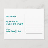 97e verjaardag: Roze strips & harten, Regenboog 97 Briefkaart (Achterkant)