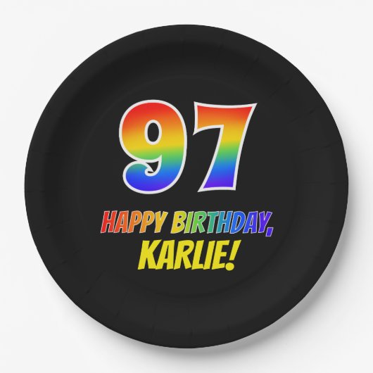 97e verjaardag: Vet, Vun, Eenvoudig, Regenboog 97 Papieren Bordje (Voorkant)