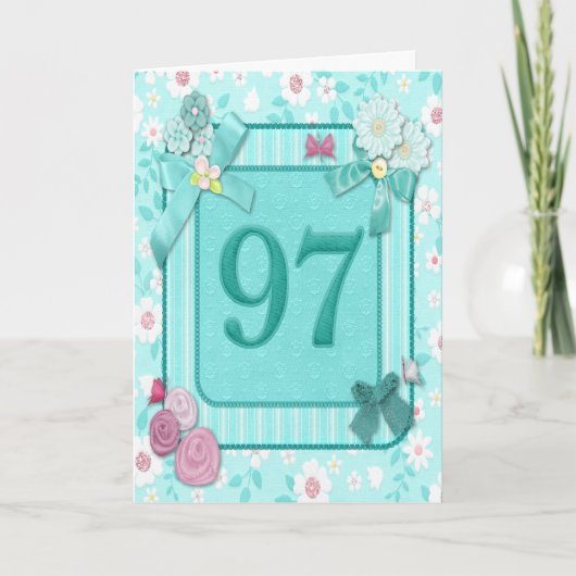 97ème anniversaire carte avec fleurs (Devant)