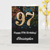 97ste verjaardag Regenboog Vuurwerk Zwart en Goud Kaart (Gele Bloem)