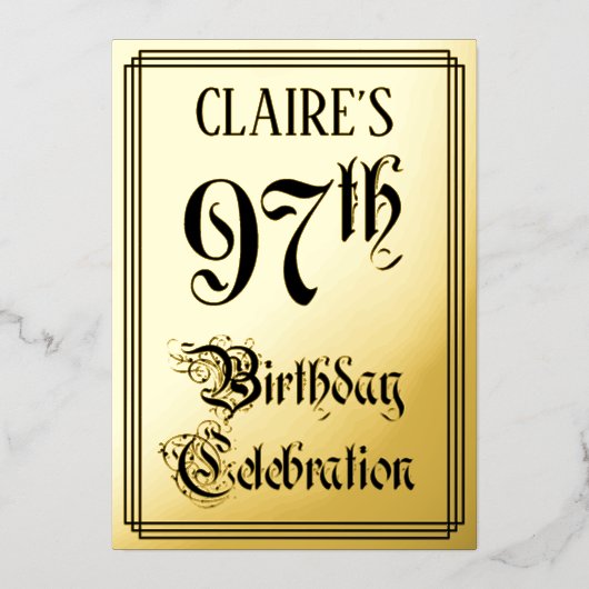 97th Birthday Party — Elegant Script + aangepaste  Folie Uitnodiging (Voorkant)