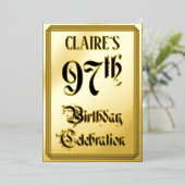97th Birthday Party — Elegant Script + aangepaste  Folie Uitnodiging (Staand Voorkant)