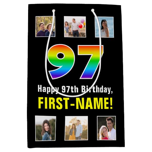97th Verjaardag: Regenboog "97", aangepaste foto's Medium Cadeauzakje (Voorkant)