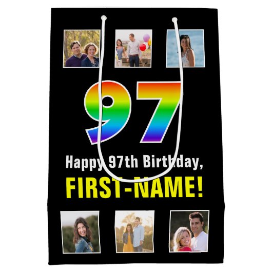 97th Verjaardag: Regenboog "97", aangepaste foto's Medium Cadeauzakje (Achterkant)