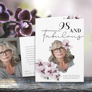 98 & Fabulous Orchid Photo Birthday Greeting Card Kaart
