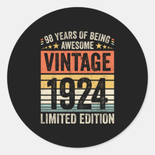 98 jaar Geweldige Vintage 1924 Ronde Sticker