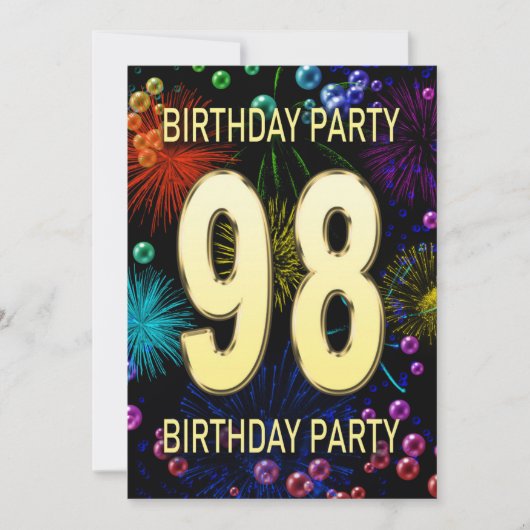 98e anniversaire Fête Invitation Fireworks Bulles (Devant)