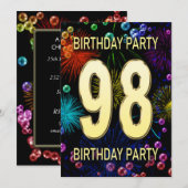 98e anniversaire Fête Invitation Fireworks Bulles (Devant / Derrière)