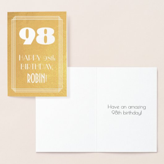 98e verjaardag ~ Art Deco stijl "98" & aangepaste  Folie Kaarten (Display)