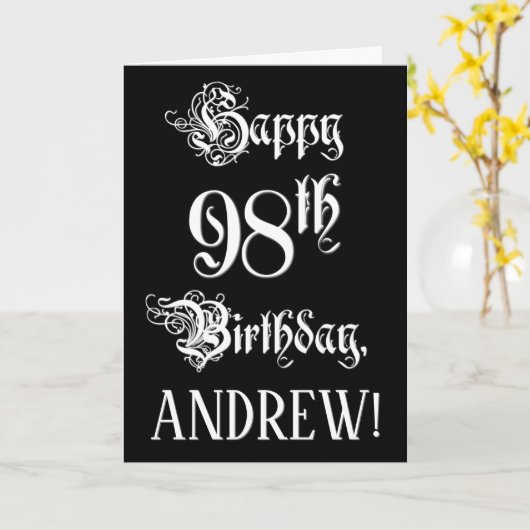 98e verjaardag: Fancy, elegant script + aangepaste Kaart (Gele Bloem)