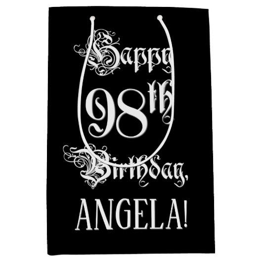 98e verjaardag: Fancy, elegant script + aangepaste Medium Cadeauzakje (Voorkant)
