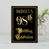 98e verjaardag — Fancy script en aangepaste naam Folie Uitnodiging (Staand Voorkant)