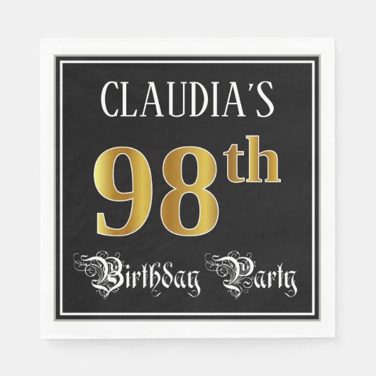 98e verjaardag — Fancy script, Faux Gold look Servet (Voorkant)