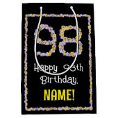 98e verjaardag: Floral Flowers Number, Custom Name Medium Cadeauzakje (Voorkant)
