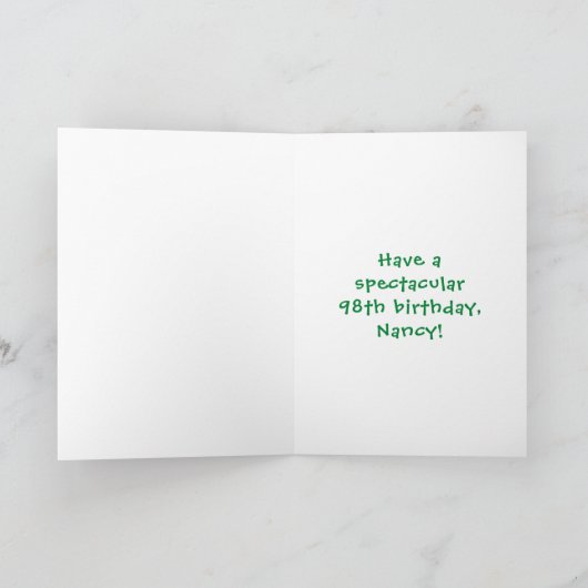 98e verjaardag: Fun Cake and Candles + Custom Name Kaart (Binnen)