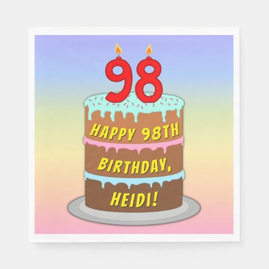 98e verjaardag: Fun Cake and Candles + Custom Name Servet (Voorkant)