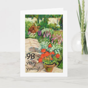 98e Verjaardag Kaart - Red Geraniums