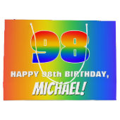 98e verjaardag: kleurrijk, vun regenboogpatroon #  groot cadeauzakje (Achterkant)