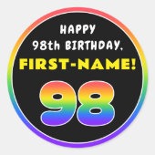 98e verjaardag: kleurrijke regenboog # 98, aangepa ronde sticker (Voorkant)