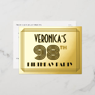 98e verjaardag partij ~ Art Deco Style "98" + naam Folie Uitnodiging Briefkaart