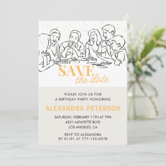 98e verjaardag uitnodigingen Save the date Diner (Staand voorkant)