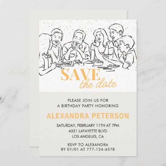 98e verjaardag uitnodigingen Save the date Diner (Voorkant / Achterkant)