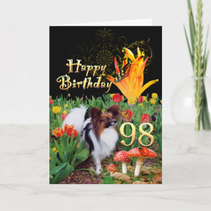 98e verjaardagskaart hond papillon tulpen vlinder kaart