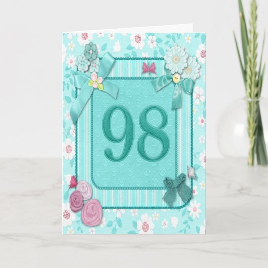 98ème anniversaire carte avec fleurs (Devant)