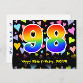 98ste verjaardag: Fun Hearts-patroon, Regenboog 98 Briefkaart (Voorkant / Achterkant)