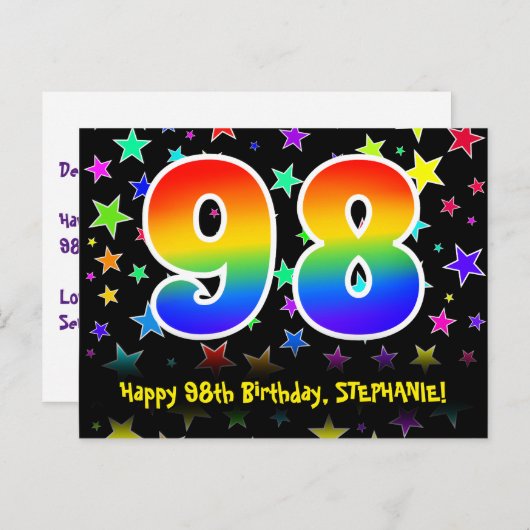 98ste verjaardag: Fun Stars Patroon, Regenboog 98, Briefkaart (Voorkant / Achterkant)