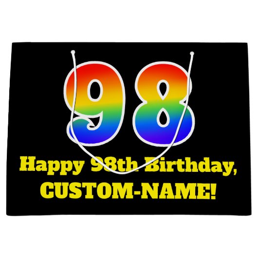 98ste verjaardag ~ Leuk, Kleurrijk, Levendig, Rege Groot Cadeauzakje (Voorkant)