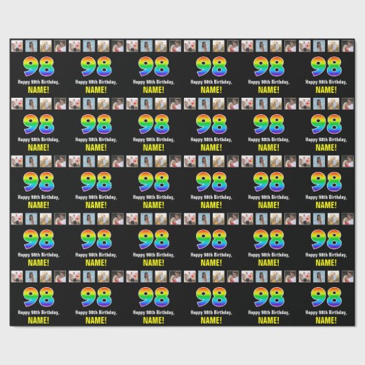 98ste verjaardag: Regenboog "98"; Aangepaste foto' Cadeaupapier (Zoom)