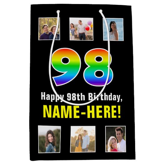 98ste verjaardag: Regenboog "98", Aangepaste foto' Medium Cadeauzakje (Voorkant)