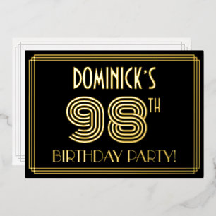 98ste verjaardagsfeest — Art Deco-stijl “98” + naa Folie Uitnodiging