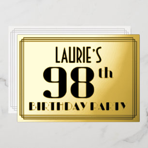 98ste verjaardagsfeest: Art Deco-uitstraling “98”  Folie Uitnodiging