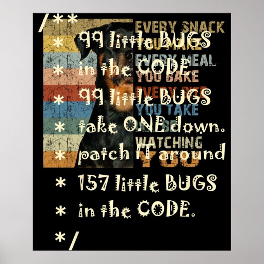 99 Bugs In Code Software Grappige Ingenieur Tester Poster (Voorkant)