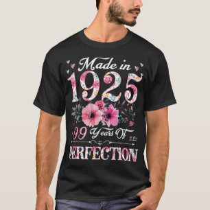 99 jaar oud gemaakt in 1925 Bloemen 99e verjaardag T-shirt