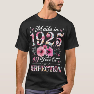 99 jaar oud gemaakt in 1925 Bloemen 99e verjaardag T-shirt