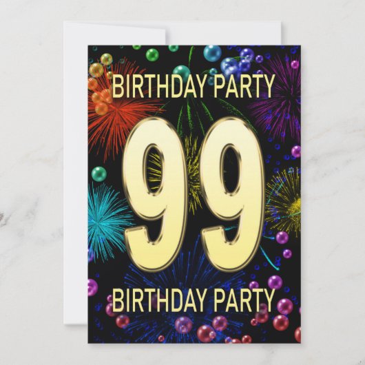 99e anniversaire de fête Invitation feux d'artific (Devant)