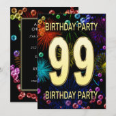99e anniversaire de fête Invitation feux d'artific (Devant / Derrière)