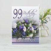 99e anniversaire Invitation de fête - Bouquet bleu (Debout devant)