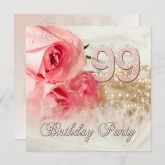 99e anniversaire invitation de fête, roses et perl (Devant / Derrière)
