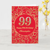 99e Birthday Red en Gold Floral Pattern Kaart (Gele Bloem)