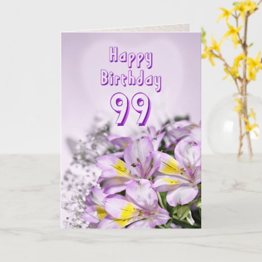 99e carte d'anniversaire avec fleurs de lys alstro (Fleur jaune)