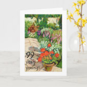 99e carte d'anniversaire - Geraniums rouges (Fleur jaune)