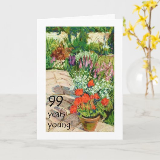 99e carte d'anniversaire - Geraniums rouges (Fleur jaune)