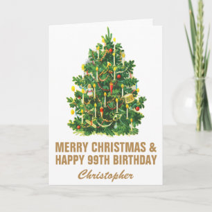 99e gelukkige verjaardag en vrolijke kerstboom kaart