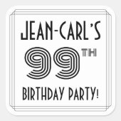 99e verjaardag: Art Deco Style + aangepaste naam Vierkante Sticker (Voorkant)